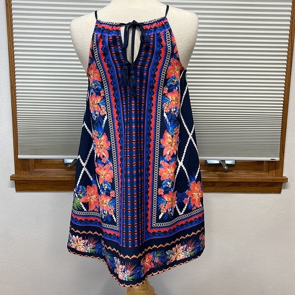 Flying Tomato Blue Hawaiian Floral Print Boho Sleeveless Mini Dress Size XS - Picture 5 of 9